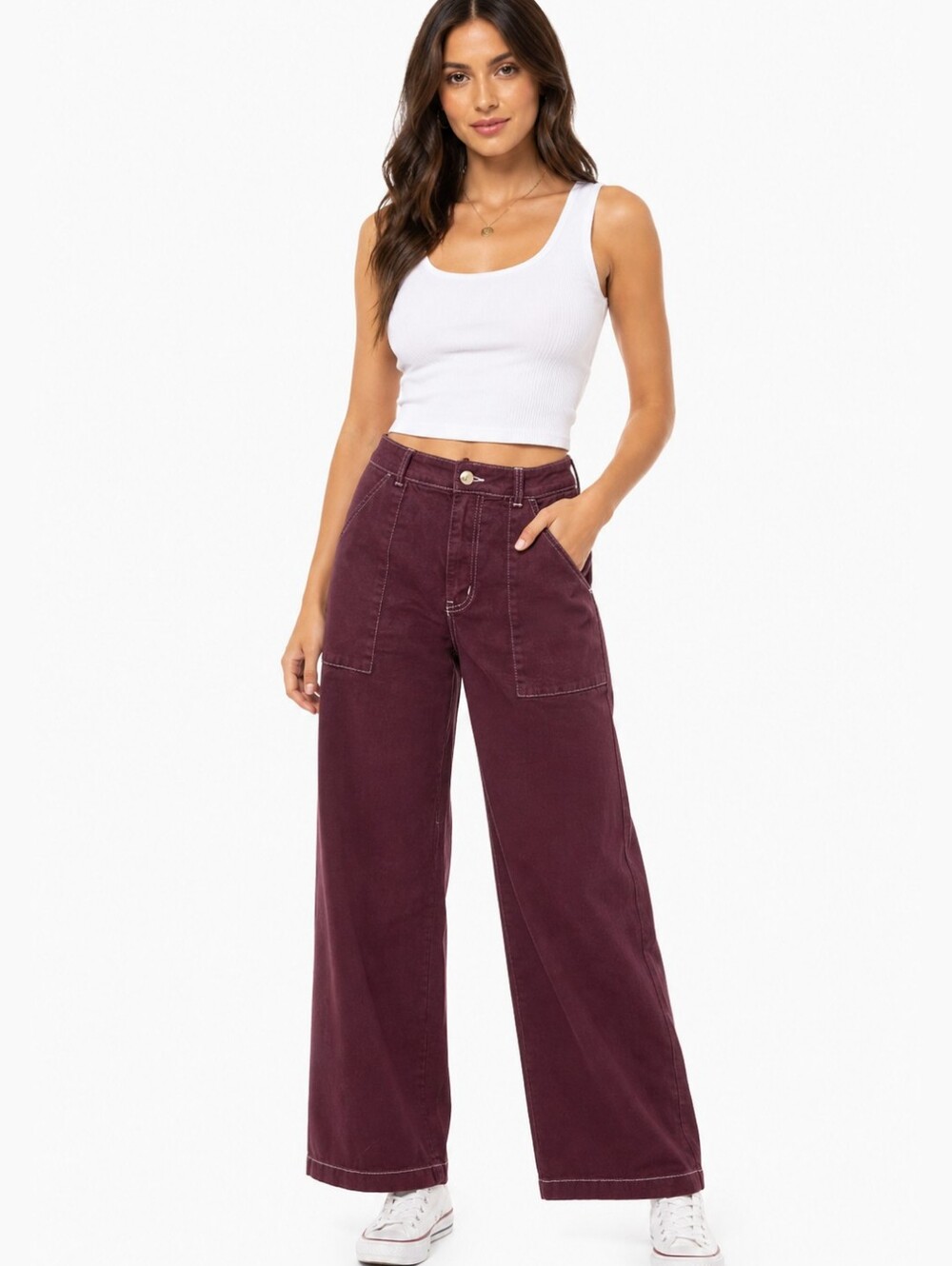 Studio Blue Maroon Wide Leg Jeans Size 29 High Rise Stretch Utility Pocket Cropp